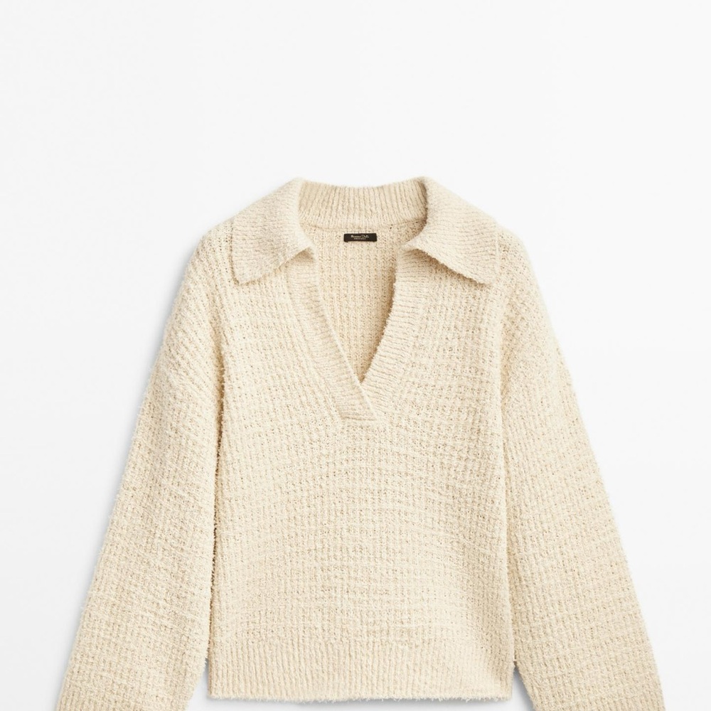 Massimo Dutti Beige V-Neck Sweater